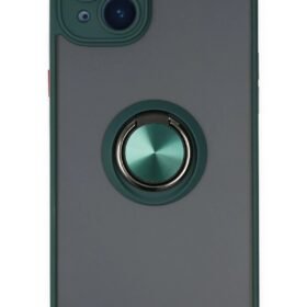 iPhone 14 Kılıf Montreal Yüzüklü Silikon Kapak - Yeşil-(5796)
