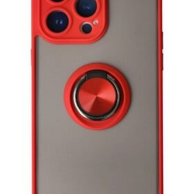 iPhone 14 Pro Kılıf Montreal Yüzüklü Silikon Kapak - Kırmızı-(5796)