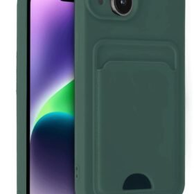 iPhone 14 Kılıf Kelvin Kartvizitli Silikon - Koyu Yeşil-(5796)