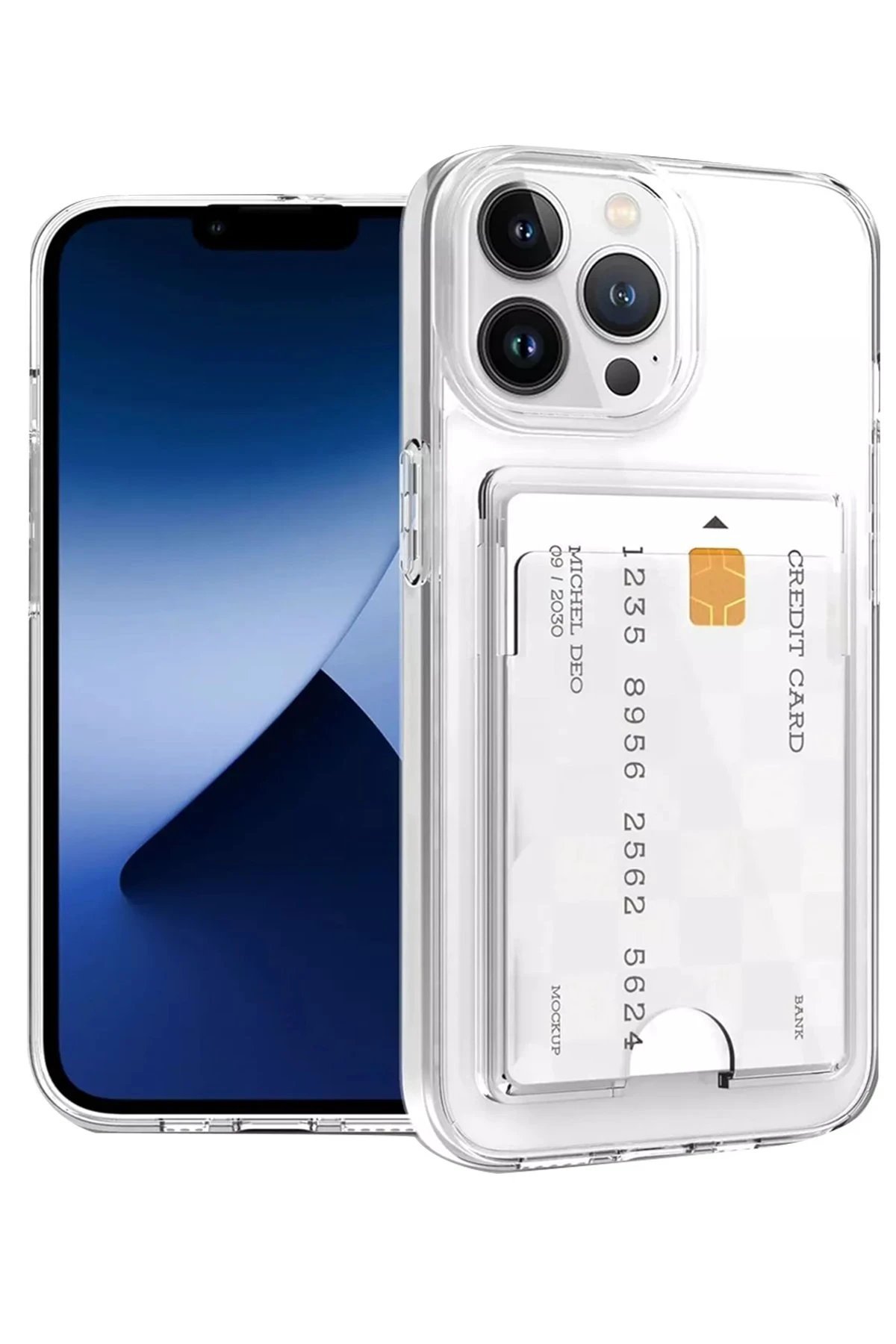 iPhone 14 Pro Kılıf Kart Şeffaf Silikon - Şeffaf-(5796) - Görsel 2