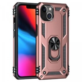 iPhone 14 Kılıf Sofya Yüzüklü Silikon Kapak - Rose-(5796)