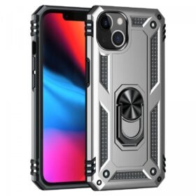 iPhone 14 Plus Kılıf Sofya Yüzüklü Silikon Kapak - Gümüş-(5796)