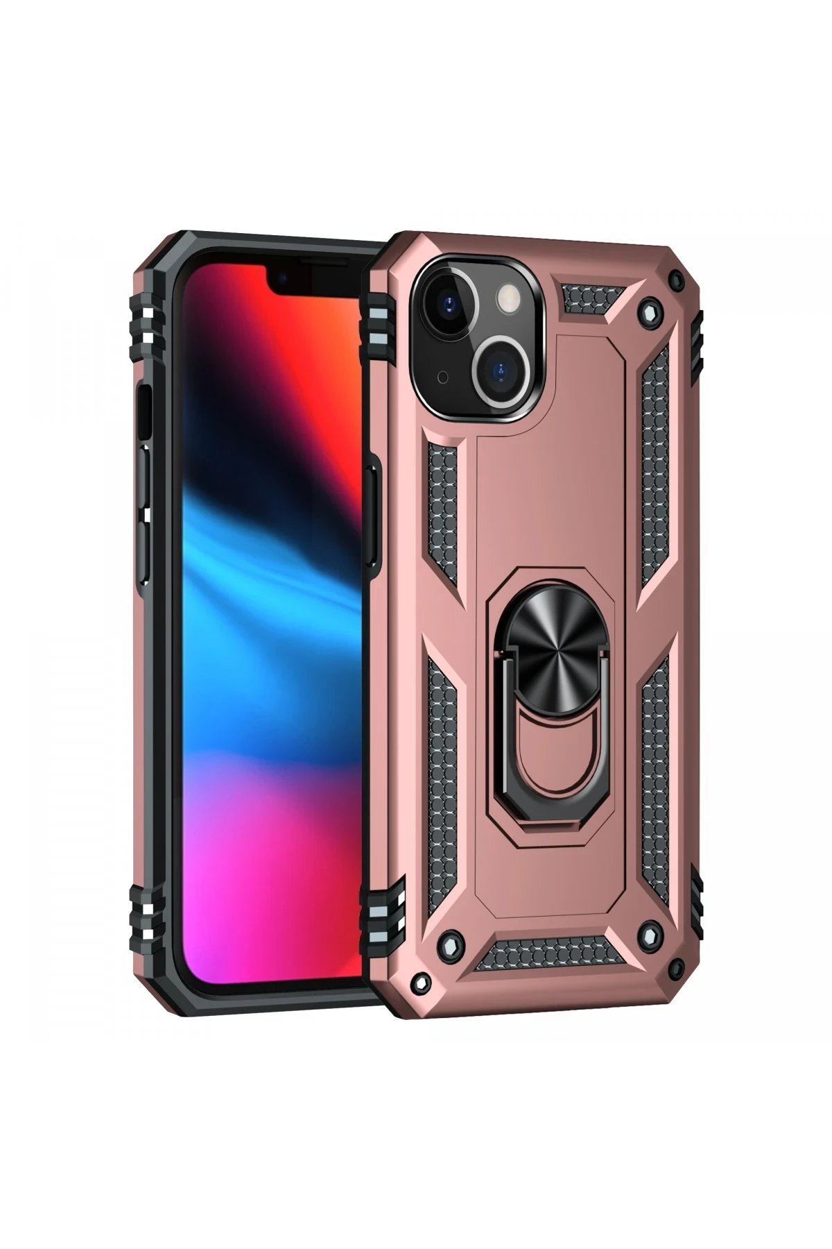 iPhone 14 Plus Kılıf Sofya Yüzüklü Silikon Kapak - Rose-(5796)