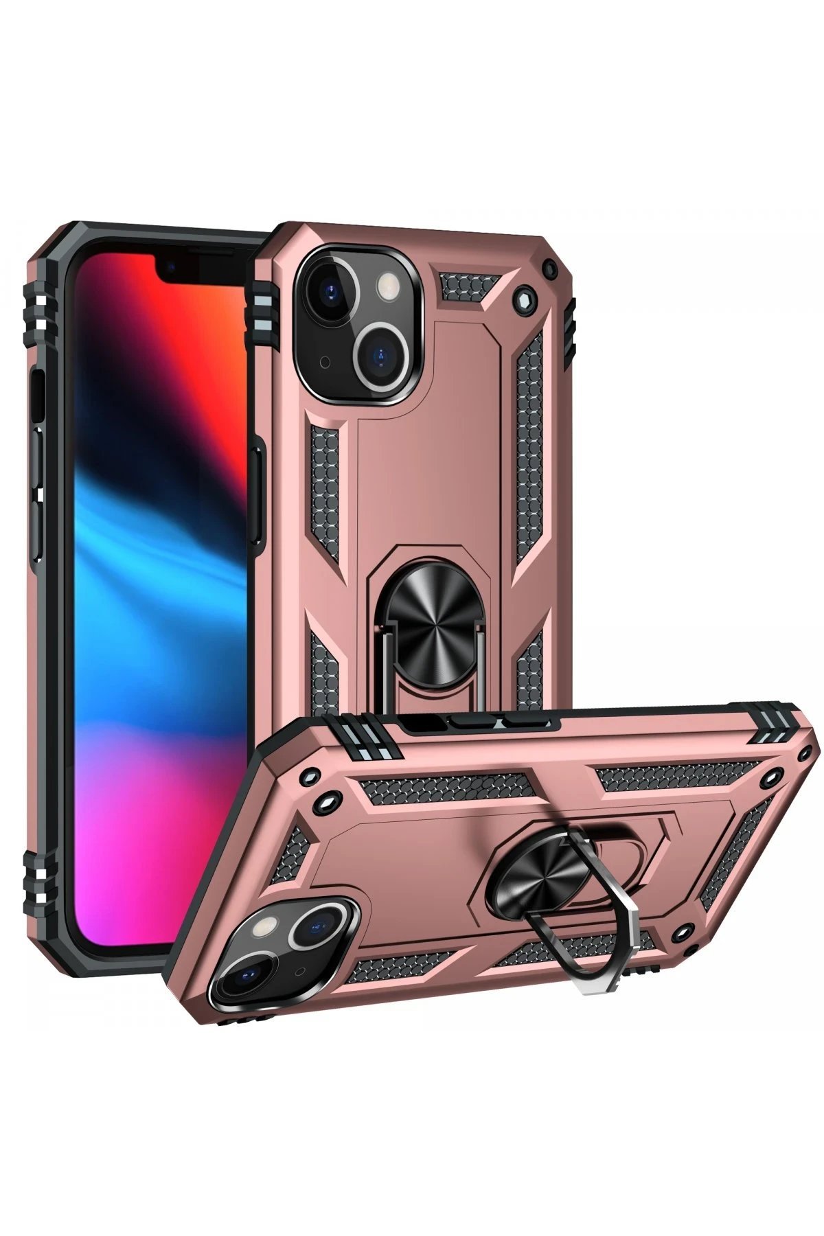iPhone 14 Plus Kılıf Sofya Yüzüklü Silikon Kapak - Rose-(5796) - Görsel 2