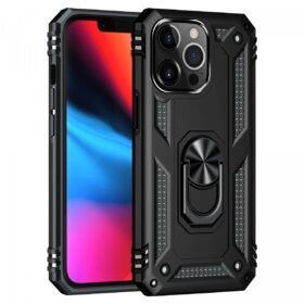 iPhone 14 Pro Kılıf Sofya Yüzüklü Silikon Kapak - Siyah-(5796)