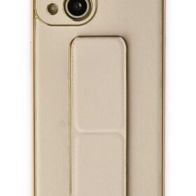 iPhone 14 Plus Kılıf Coco Deri Standlı Kapak - Gold-(5796)