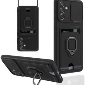 Samsung Galaxy A04S Kılıf Zuma Kartvizitli Yüzüklü Silikon - Siyah-(5796)
