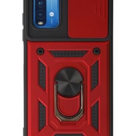 Xiaomi Redmi Note 9 4G Kılıf Pars Lens Yüzüklü Silikon - Kırmızı-(5796)