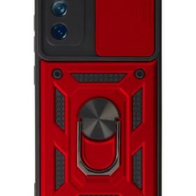 Samsung Galaxy S20 FE Kılıf Pars Lens Yüzüklü Silikon - Kırmızı-(5796)