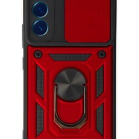 Samsung Galaxy S22 Kılıf Pars Lens Yüzüklü Silikon - Kırmızı-(5796)