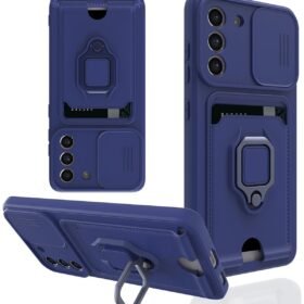 Samsung Galaxy S21 FE Kılıf Zuma Kartvizitli Yüzüklü Silikon - Lacivert-(5796)