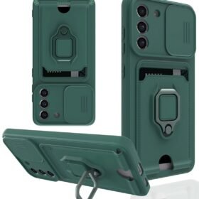 Samsung Galaxy S21 FE Kılıf Zuma Kartvizitli Yüzüklü Silikon - Yeşil-(5796)