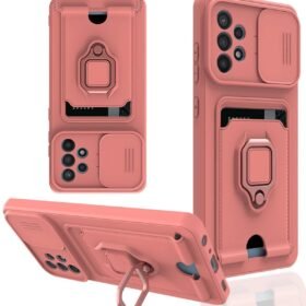 Samsung Galaxy A72 Kılıf Zuma Kartvizitli Yüzüklü Silikon - Pembe-(5796)
