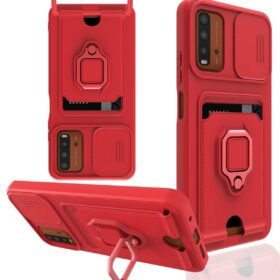 Xiaomi Redmi 9T Kılıf Zuma Kartvizitli Yüzüklü Silikon - Kırmızı-(5796)