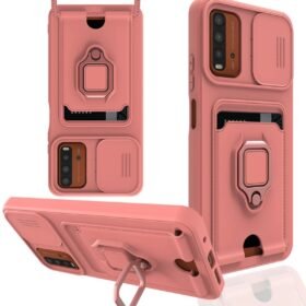 Xiaomi Redmi 9T Kılıf Zuma Kartvizitli Yüzüklü Silikon - Pembe-(5796)