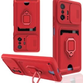 Xiaomi Mi 11T Pro Kılıf Zuma Kartvizitli Yüzüklü Silikon - Kırmızı-(5796)