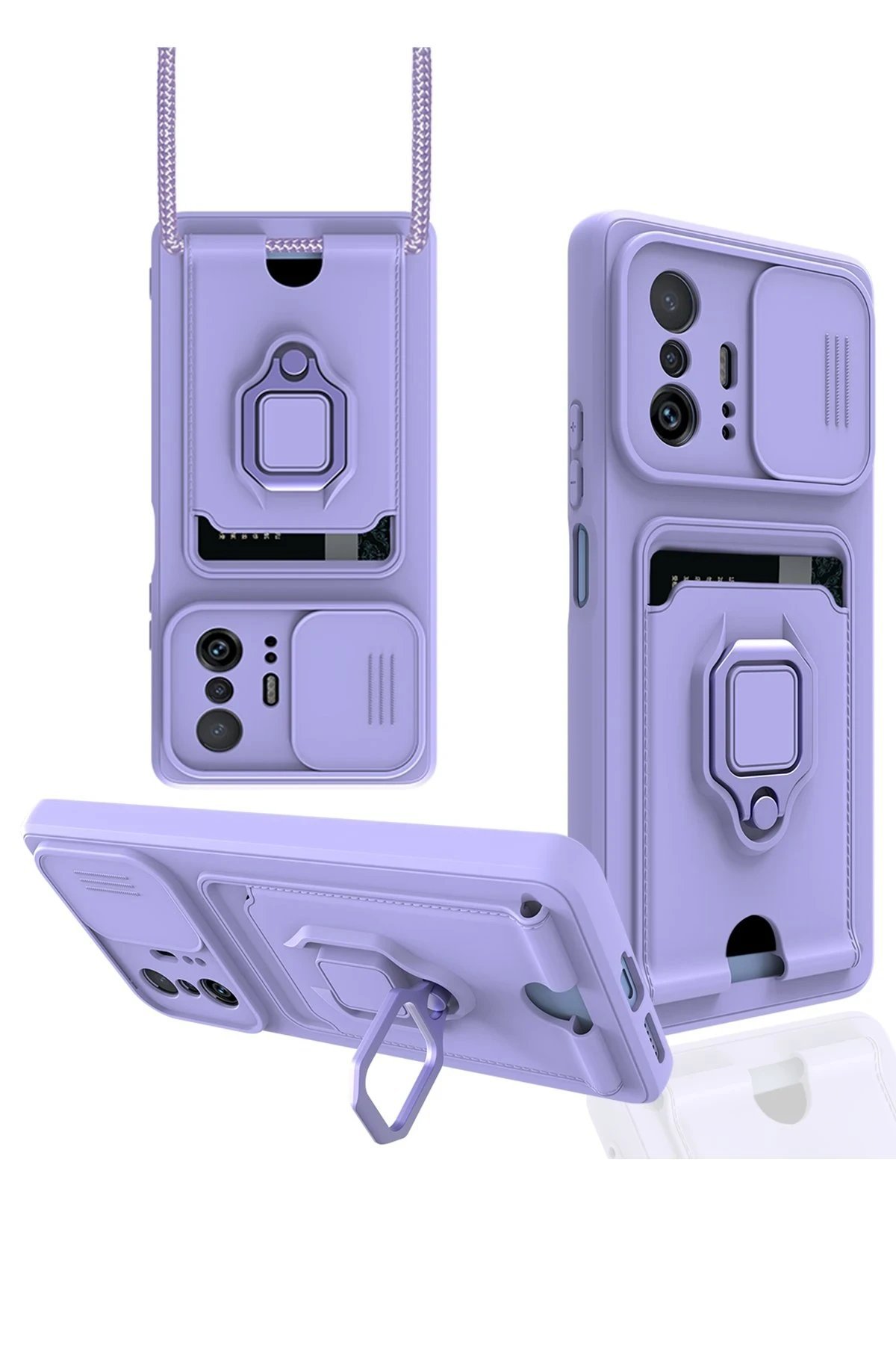 Xiaomi Mi 11T Pro Kılıf Zuma Kartvizitli Yüzüklü Silikon - Lila-(5796)