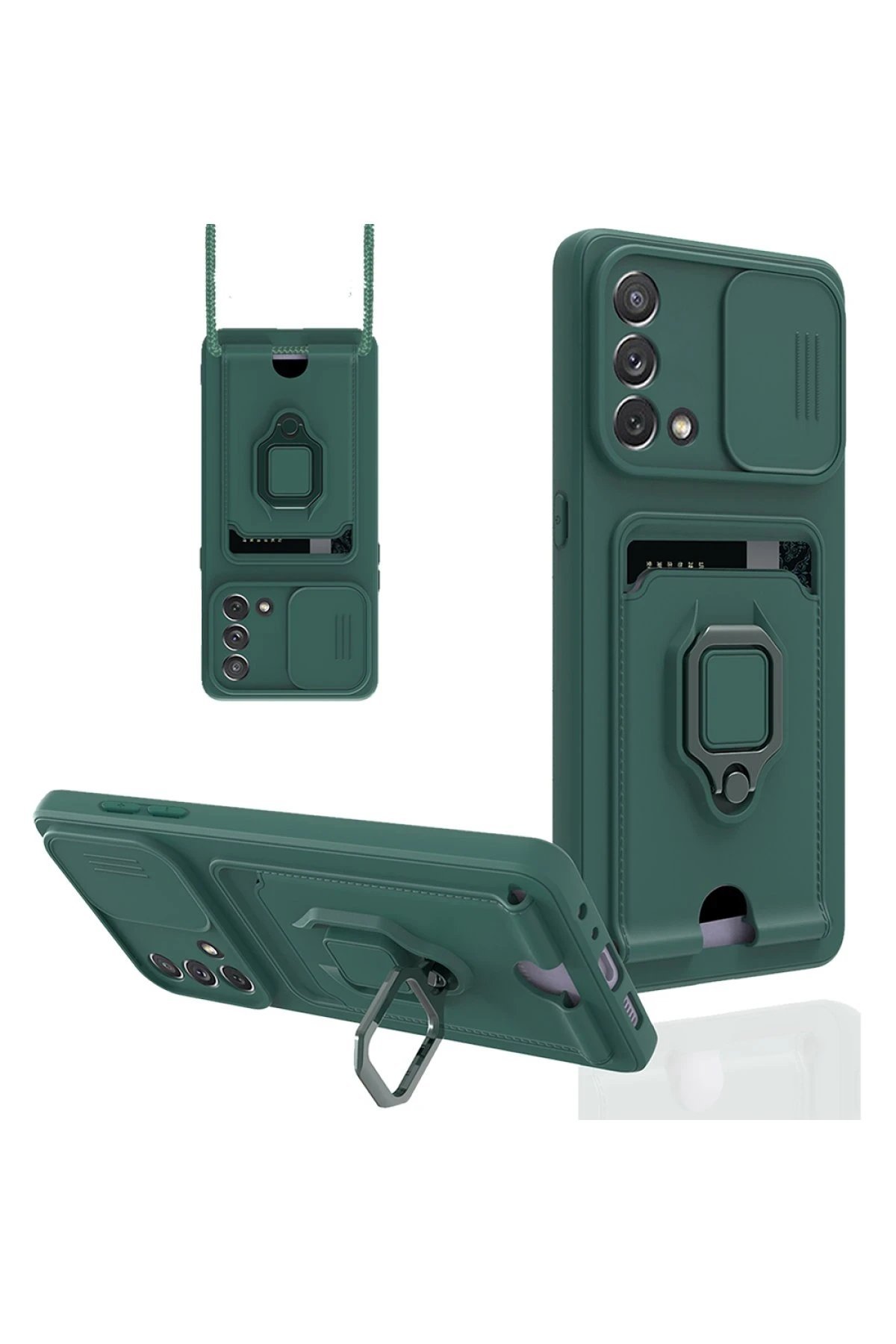 Oppo A74 4G Kılıf Zuma Kartvizitli Yüzüklü Silikon - Yeşil-(5796)