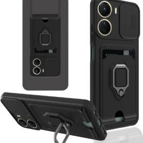 Vivo Y16 Kılıf Zuma Kartvizitli Yüzüklü Silikon - Siyah-(5796)