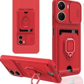 Vivo Y16 Kılıf Zuma Kartvizitli Yüzüklü Silikon - Kırmızı-(5796)