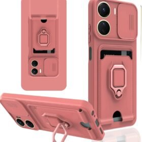 Vivo Y16 Kılıf Zuma Kartvizitli Yüzüklü Silikon - Pembe-(5796)