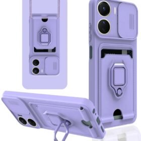 Vivo Y16 Kılıf Zuma Kartvizitli Yüzüklü Silikon - Lila-(5796)