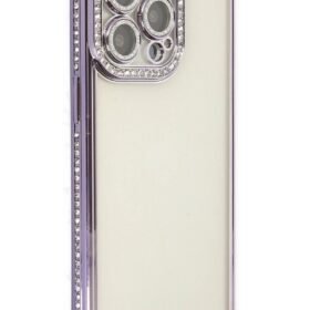 iPhone 14 Pro Kılıf Joke Taşlı Silikon - Mor-(5796)