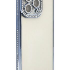 iPhone 14 Pro Kılıf Joke Taşlı Silikon - Mavi-(5796)