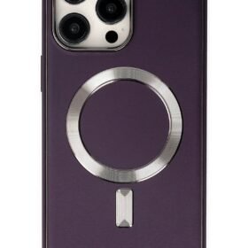 iPhone 13 Pro Max Kılıf Coco Deri Magneticsafe Silikon - Derin Mor-(5796)