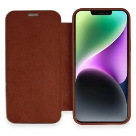 iPhone 12 Kılıf Dolpin Kapaklı - Kahverengi-(5796)