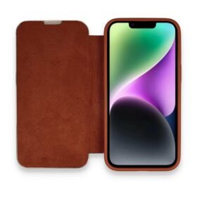 iPhone 14 Pro Kılıf Dolpin Kapaklı - Kahverengi-(5796)