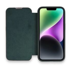 iPhone 14 Pro Max Kılıf Dolpin Kapaklı - Koyu Yeşil-(5796)