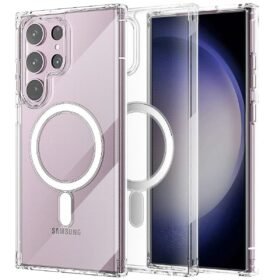 Samsung Galaxy S23 Ultra Kılıf Magneticsafe Şeffaf Silikon - Şeffaf-(5796)