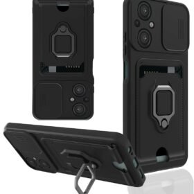 Xiaomi Poco M5 Kılıf Zuma Kartvizitli Yüzüklü Silikon - Siyah-(5796)