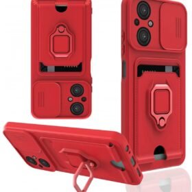 Xiaomi Poco M5 Kılıf Zuma Kartvizitli Yüzüklü Silikon - Kırmızı-(5796)