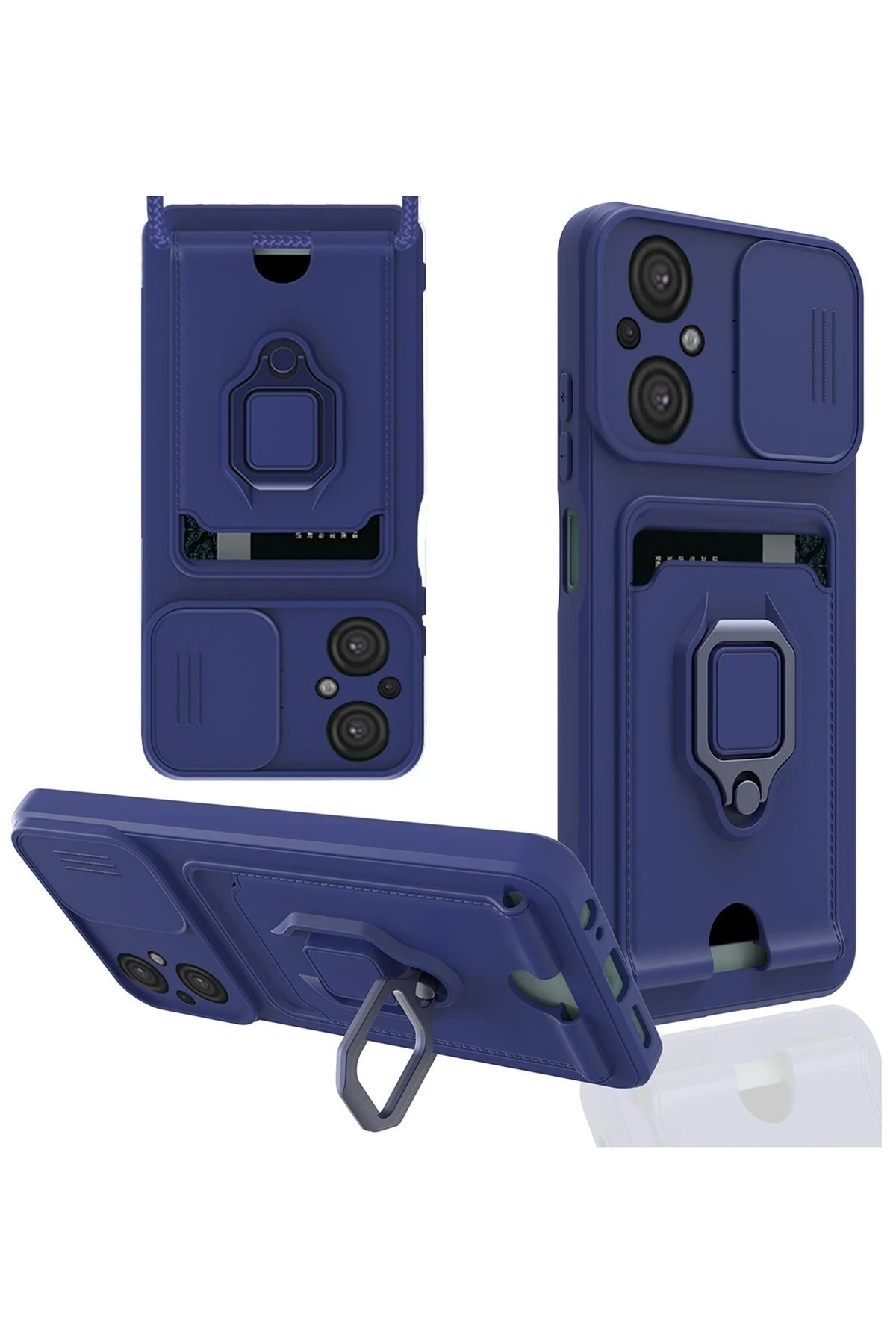 Xiaomi Poco M5 Kılıf Zuma Kartvizitli Yüzüklü Silikon - Lacivert-(5796)