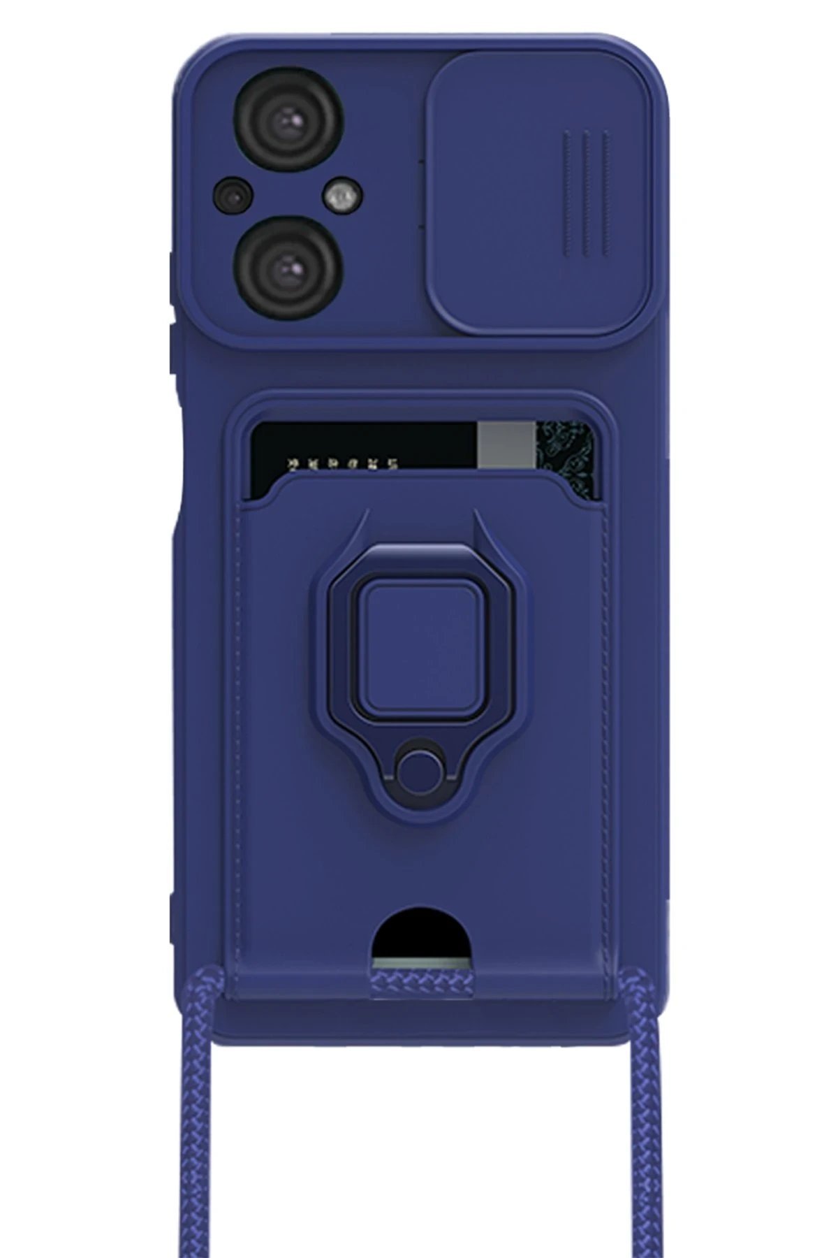 Xiaomi Poco M5 Kılıf Zuma Kartvizitli Yüzüklü Silikon - Lacivert-(5796) - Görsel 2