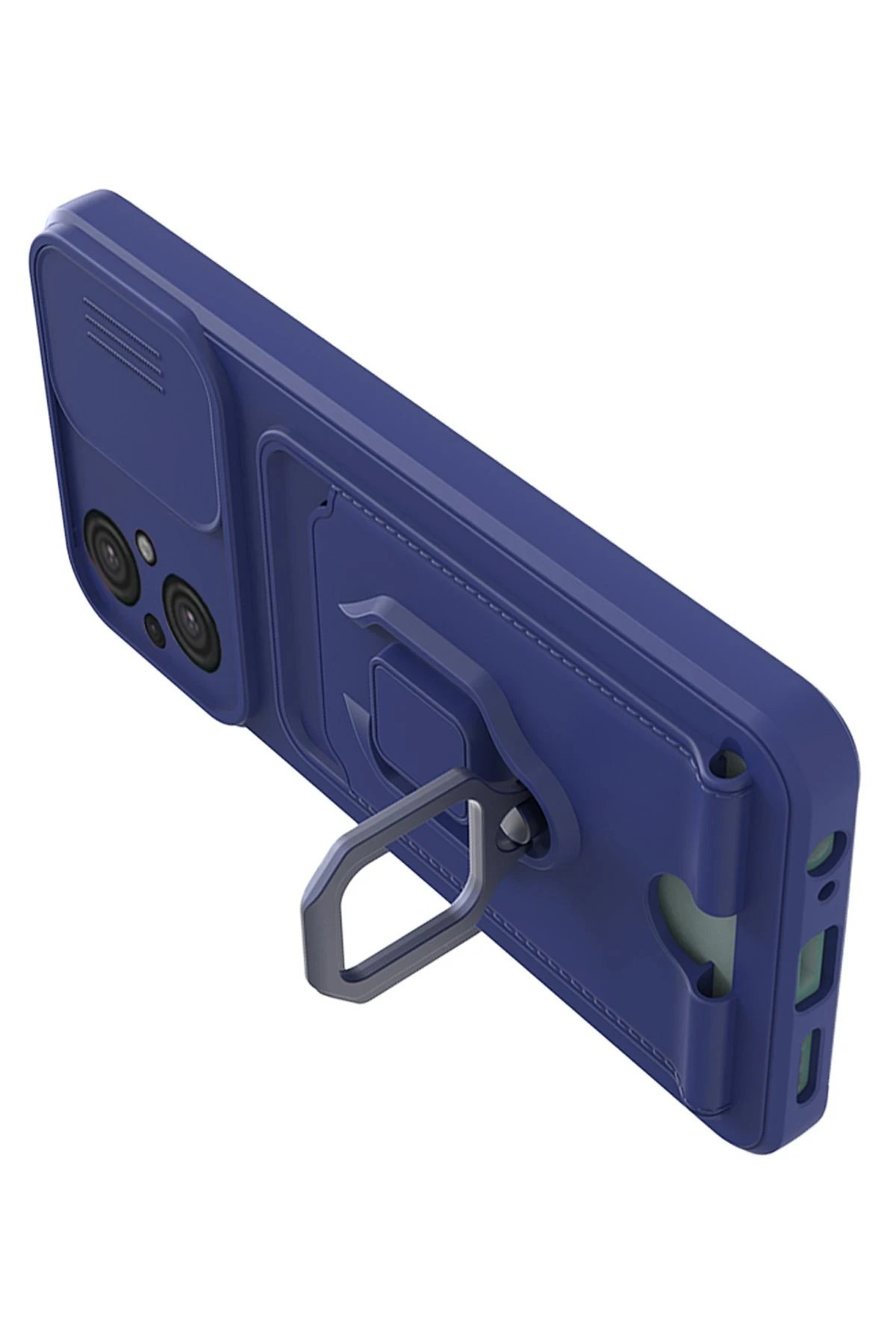 Xiaomi Poco M5 Kılıf Zuma Kartvizitli Yüzüklü Silikon - Lacivert-(5796) - Görsel 3