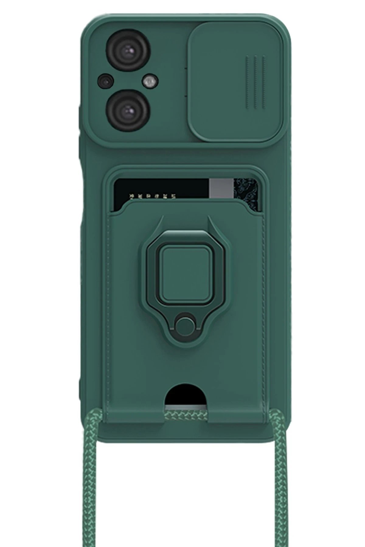 Xiaomi Poco M5 Kılıf Zuma Kartvizitli Yüzüklü Silikon - Yeşil-(5796) - Görsel 2