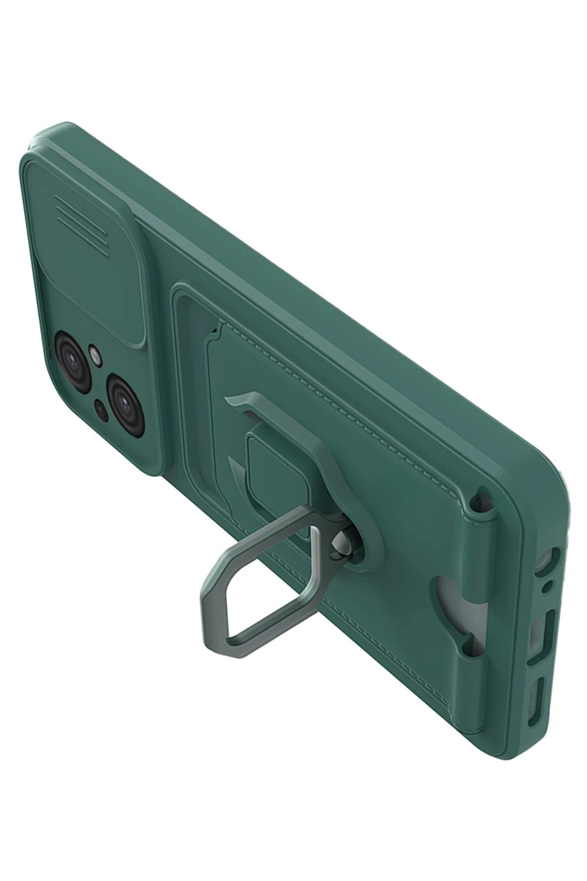 Xiaomi Poco M5 Kılıf Zuma Kartvizitli Yüzüklü Silikon - Yeşil-(5796) - Görsel 3