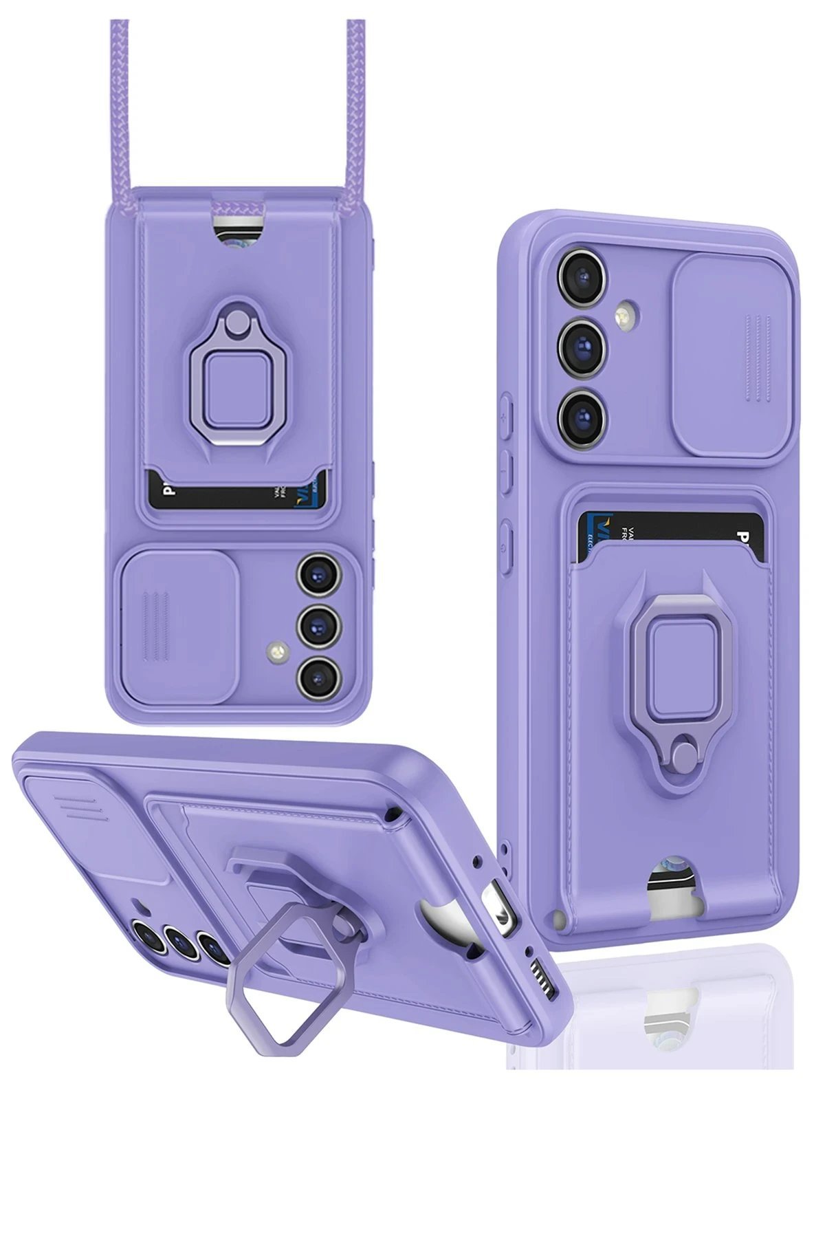 Samsung Galaxy A14 4G Kılıf Zuma Kartvizitli Yüzüklü Silikon - Lila-(5796)