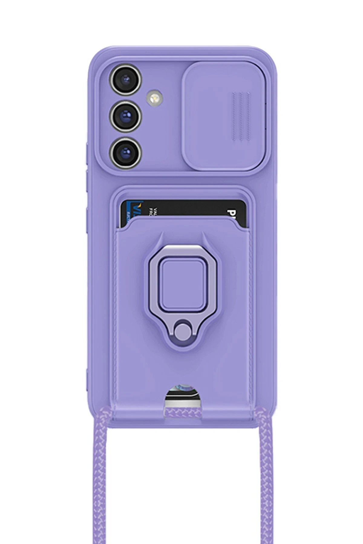 Samsung Galaxy A14 4G Kılıf Zuma Kartvizitli Yüzüklü Silikon - Lila-(5796) - Görsel 2