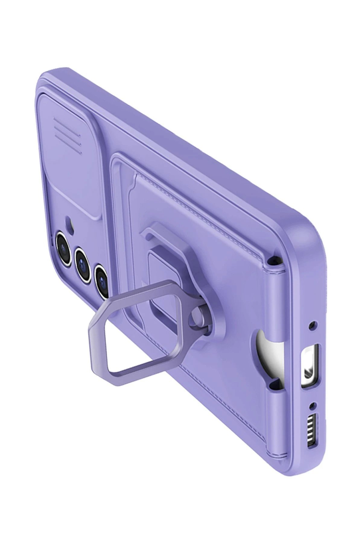 Samsung Galaxy A14 4G Kılıf Zuma Kartvizitli Yüzüklü Silikon - Lila-(5796) - Görsel 3