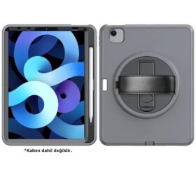 iPad 2022 10.9 (10.nesil) Kılıf Hand Strap Tablet Kılıfı - Gri-(5796)