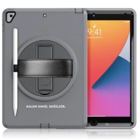 iPad 10.2 (7.nesil) Kılıf Hand Strap Tablet Kılıfı - Gri-(5796)