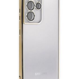 Samsung Galaxy S21 Ultra Kılıf Lensli Silikon - Gold-(5796)