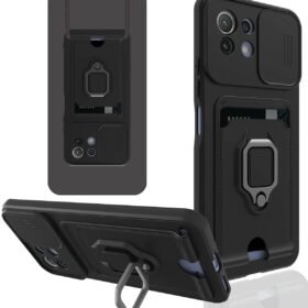 Xiaomi Mİ 11 Lite Kılıf Zuma Kartvizitli Yüzüklü Silikon - Siyah-(5796)
