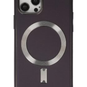 iPhone 12 Pro Max Kılıf Coco Deri Magneticsafe Silikon - Derin Mor-(5796)