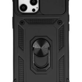 iPhone 12 Pro Max Kılıf Pars Lens Yüzüklü Silikon - Siyah-(5796)