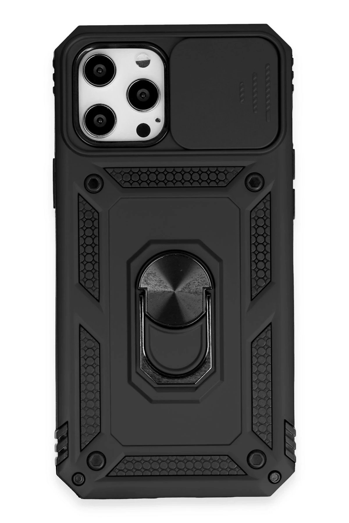 iPhone 12 Pro Max Kılıf Pars Lens Yüzüklü Silikon - Siyah-(5796)